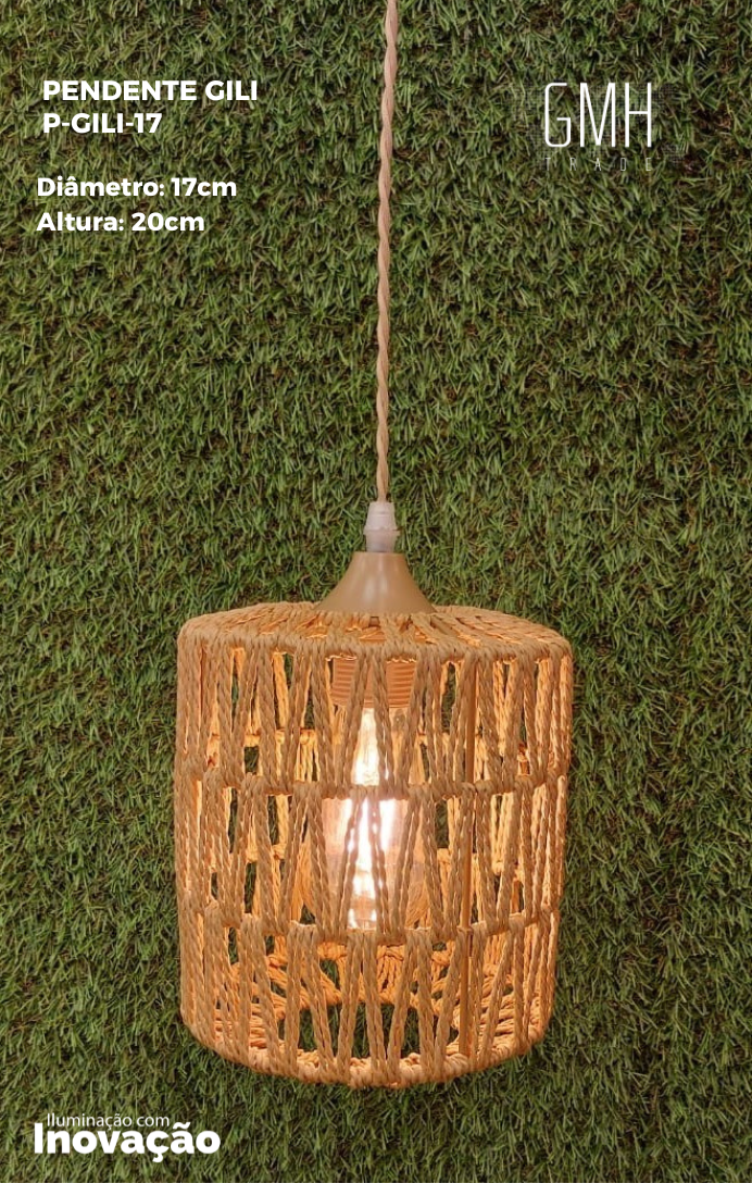 Lúminaria Pendente Rattan de Palha Nova Guine Detalhes